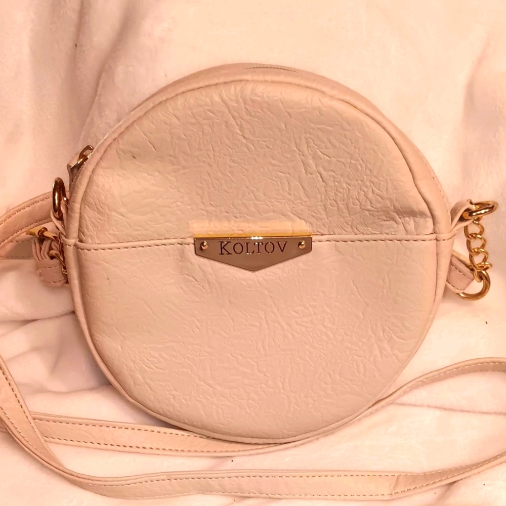 Koltov Cream Circular Crossbody Bag with Textured Finish
